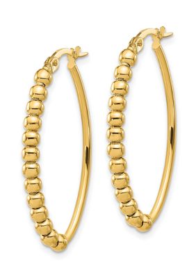 14K Yellow Gold Polished Beaded Oval Hoop Earrings