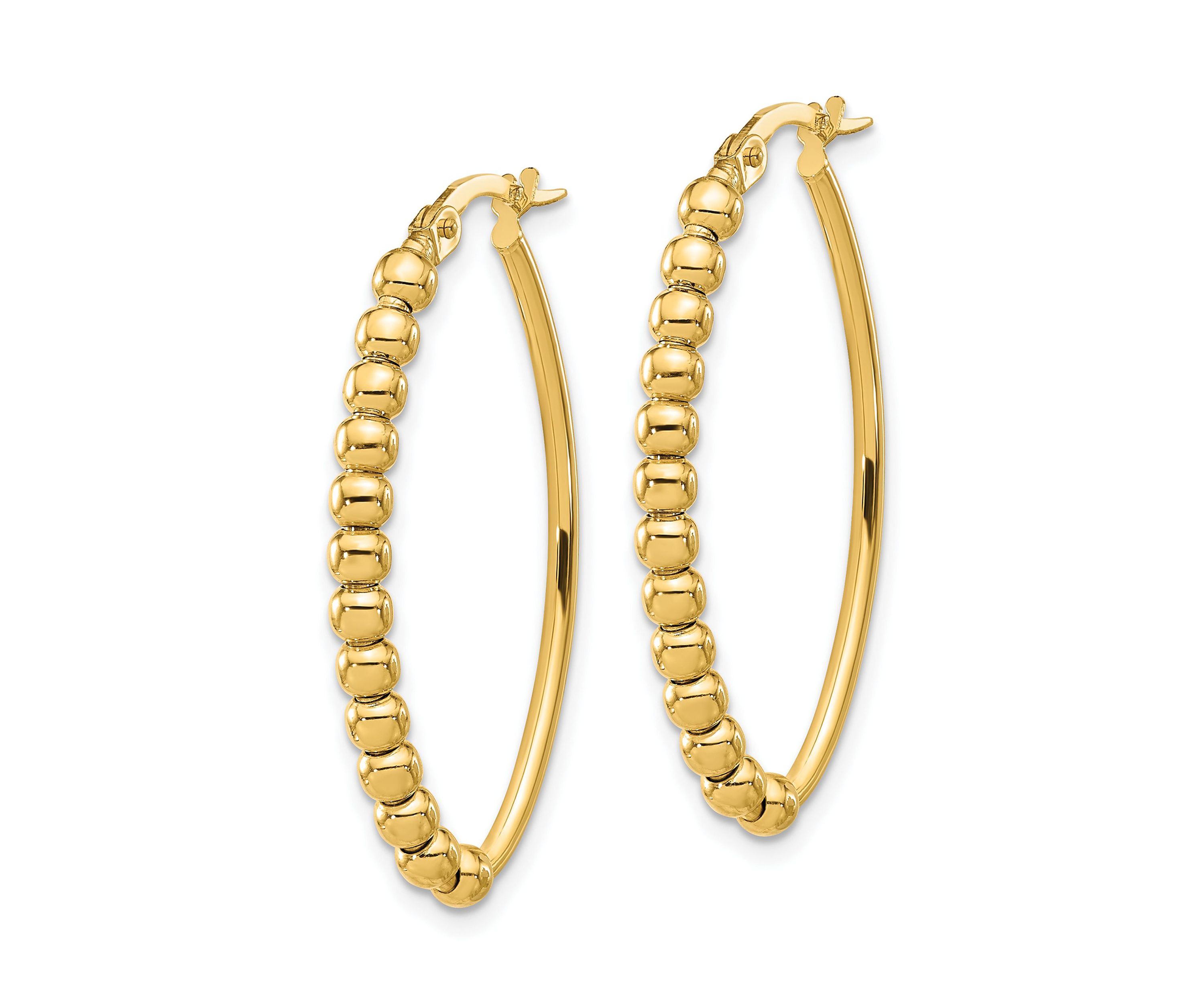 14K Yellow Gold Polished Beaded Oval Hoop Earrings