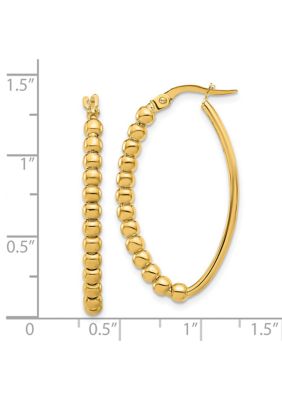 14K Yellow Gold Polished Beaded Oval Hoop Earrings