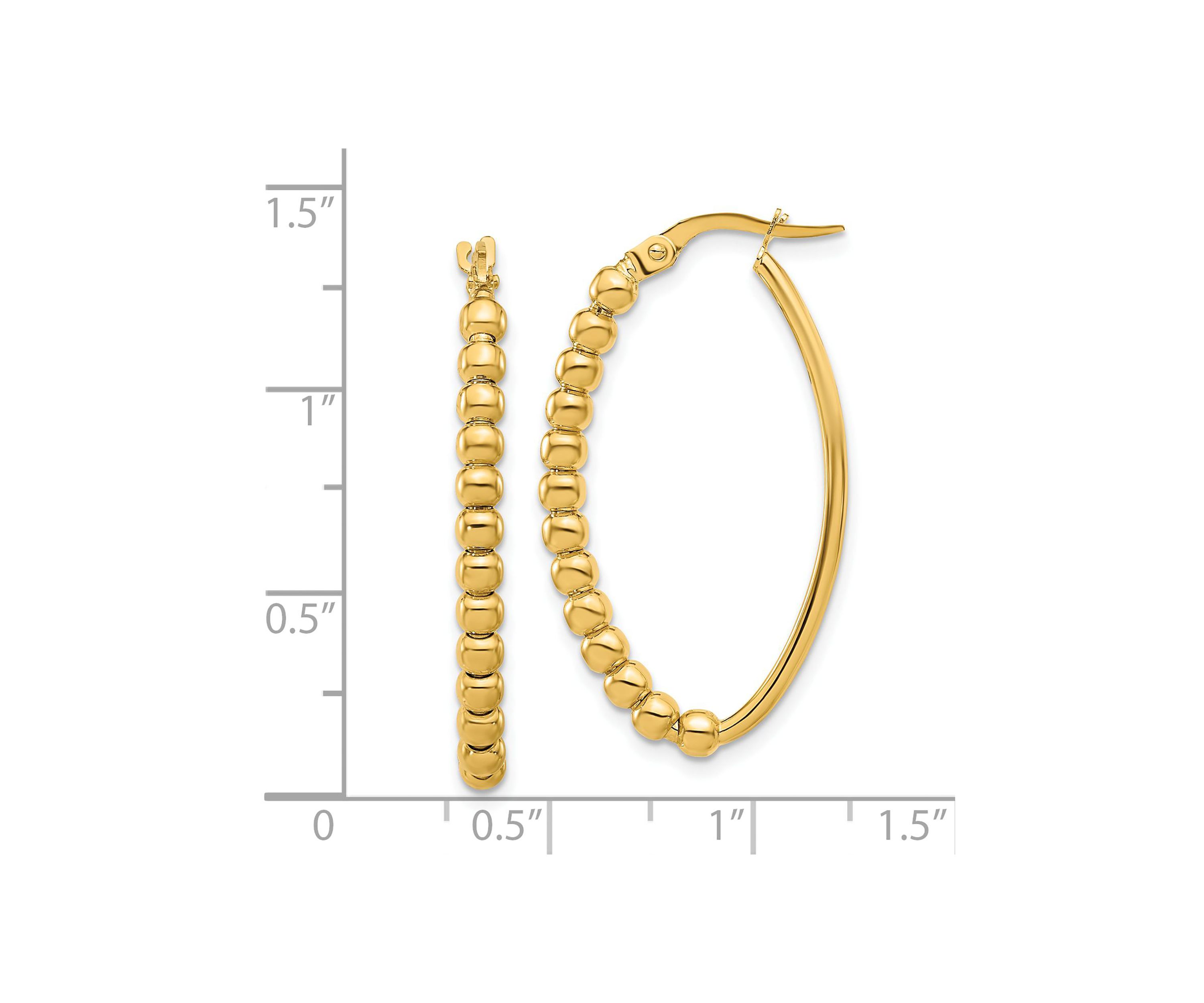 14K Yellow Gold Polished Beaded Oval Hoop Earrings