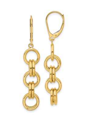 14K Yellow Gold Polished Circle Links Dangle Earrings