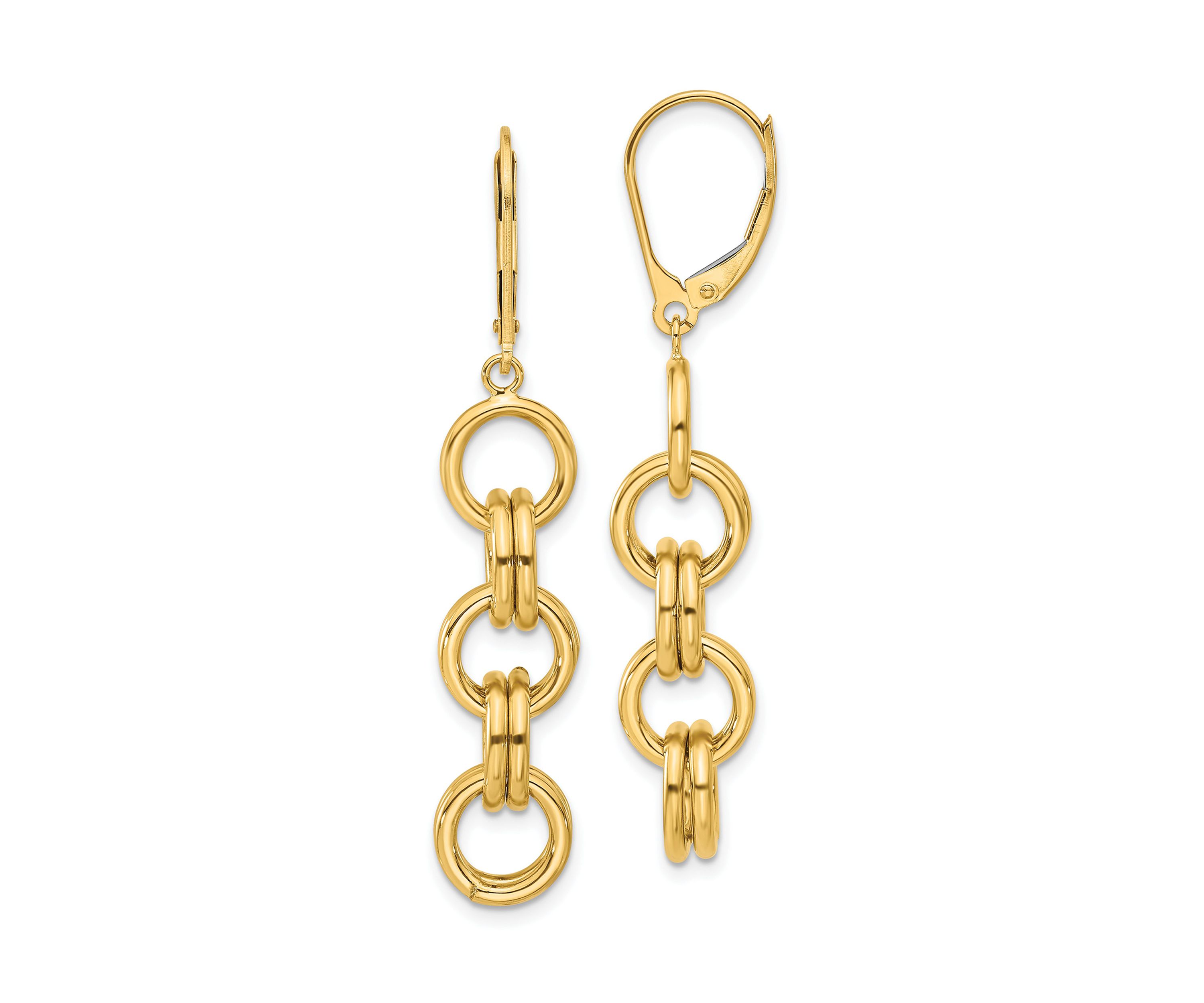 14K Yellow Gold Polished Circle Links Dangle Earrings
