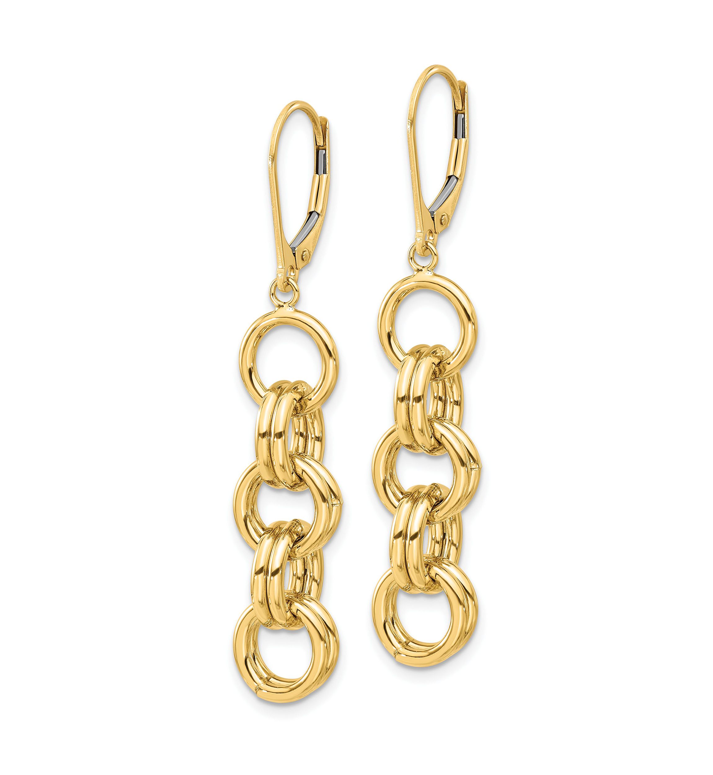 14K Yellow Gold Polished Circle Links Dangle Earrings