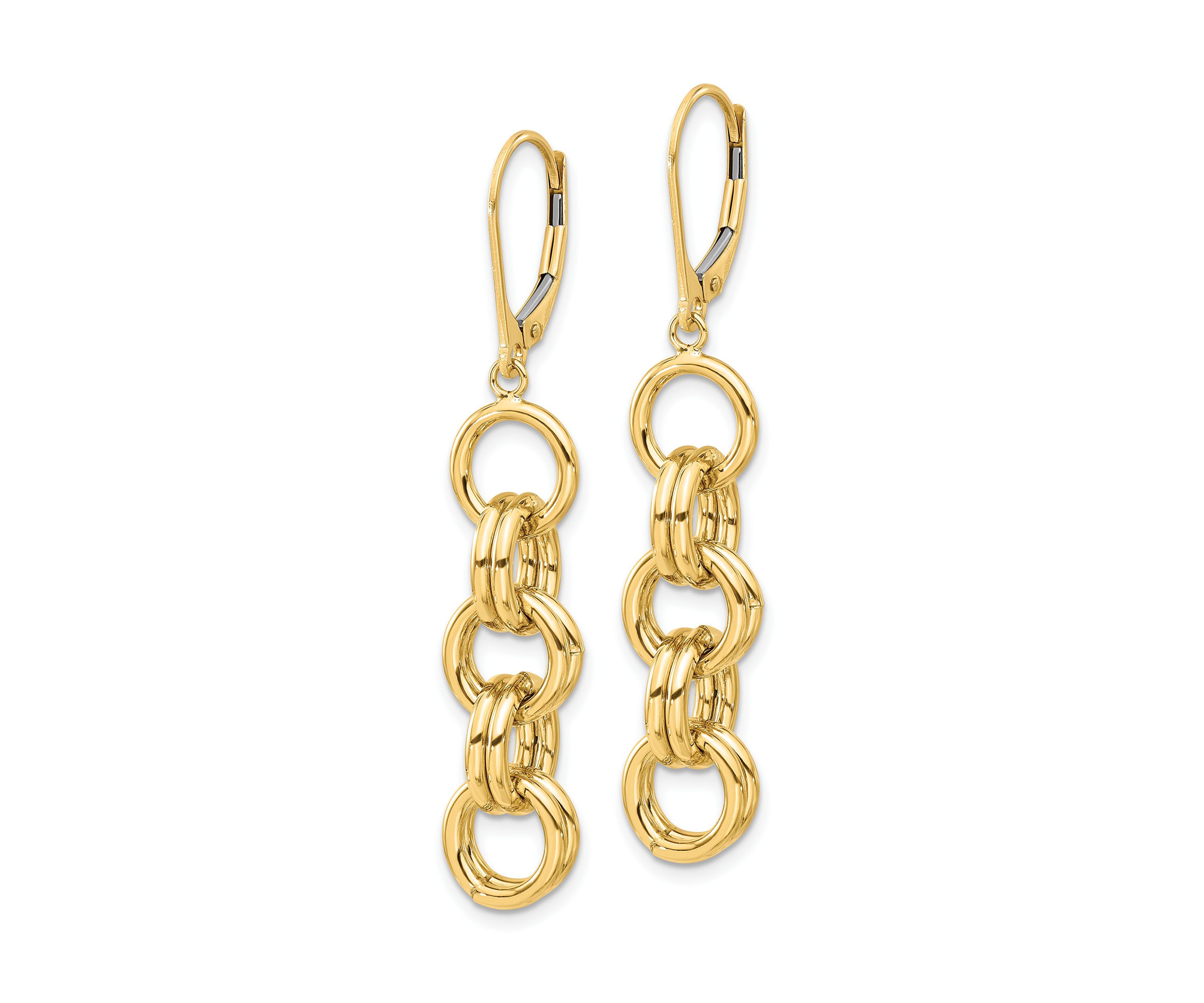 14K Yellow Gold Polished Circle Links Dangle Earrings