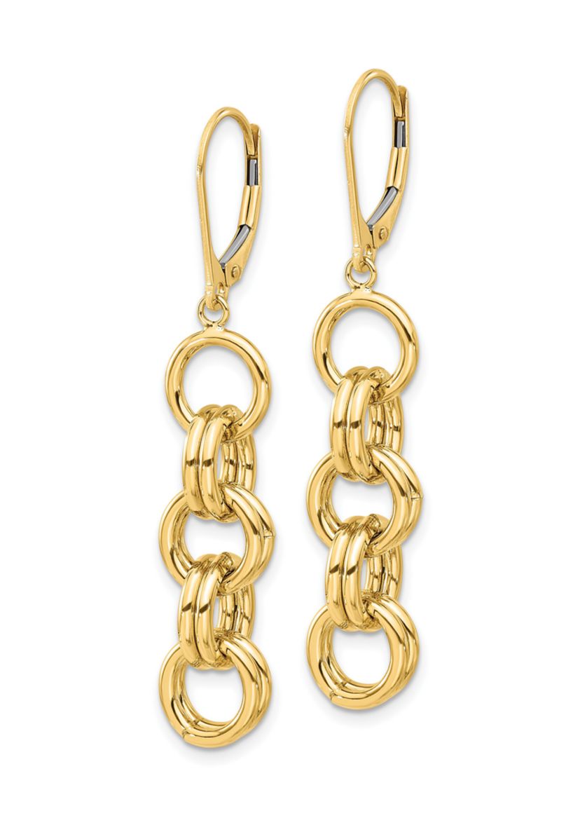 14K Yellow Gold Polished Circle Links Dangle Earrings