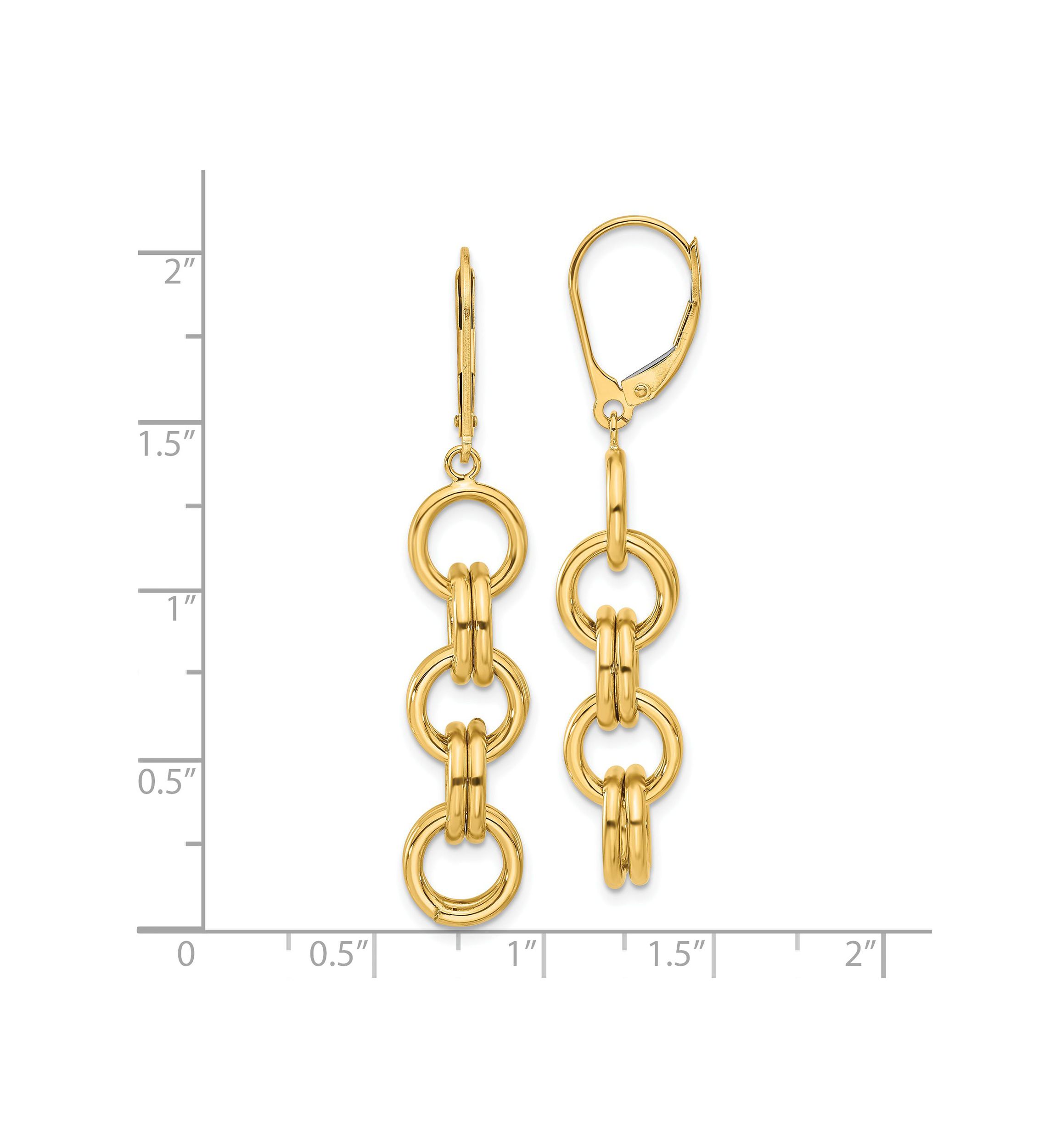 14K Yellow Gold Polished Circle Links Dangle Earrings