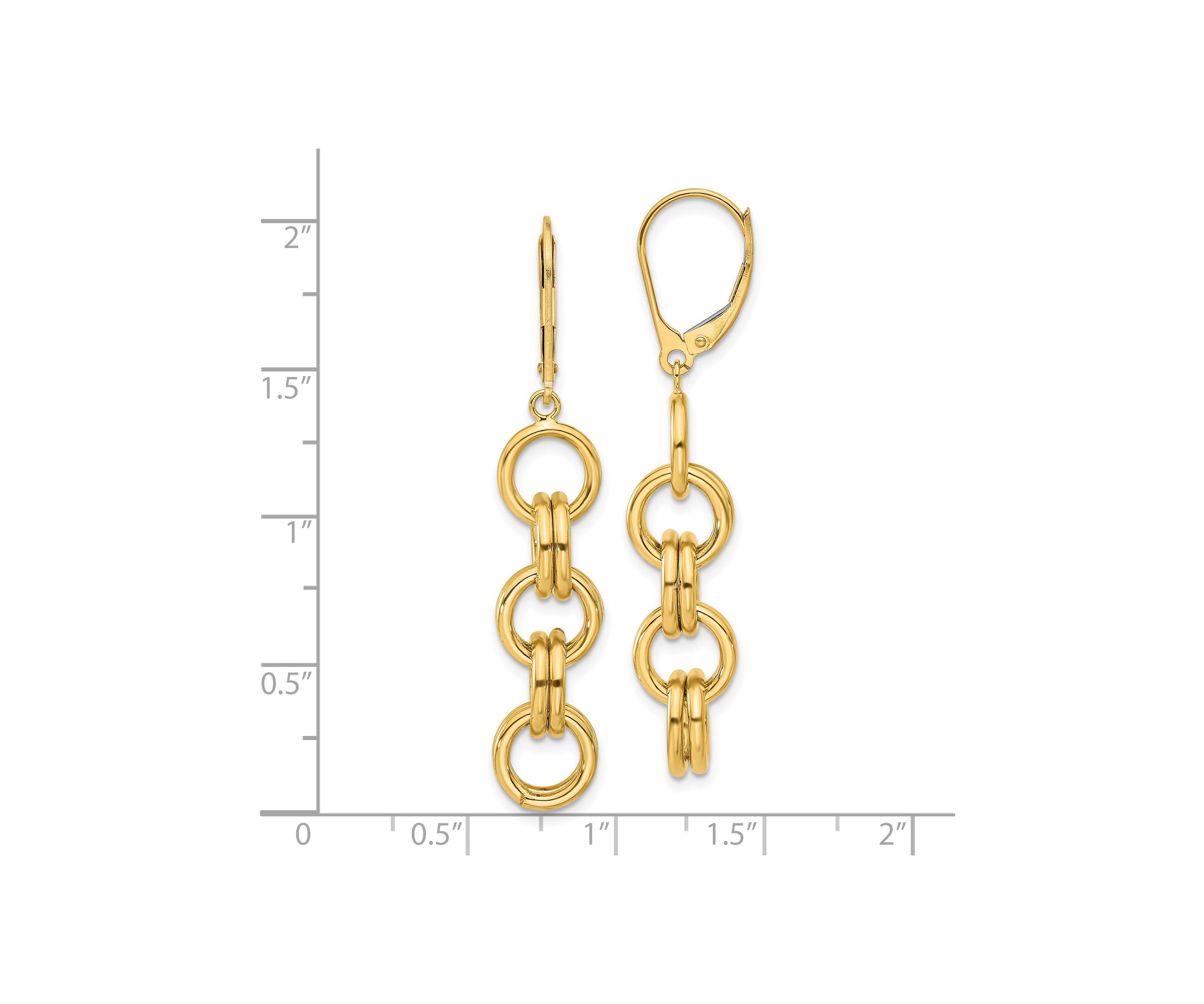 14K Yellow Gold Polished Circle Links Dangle Earrings