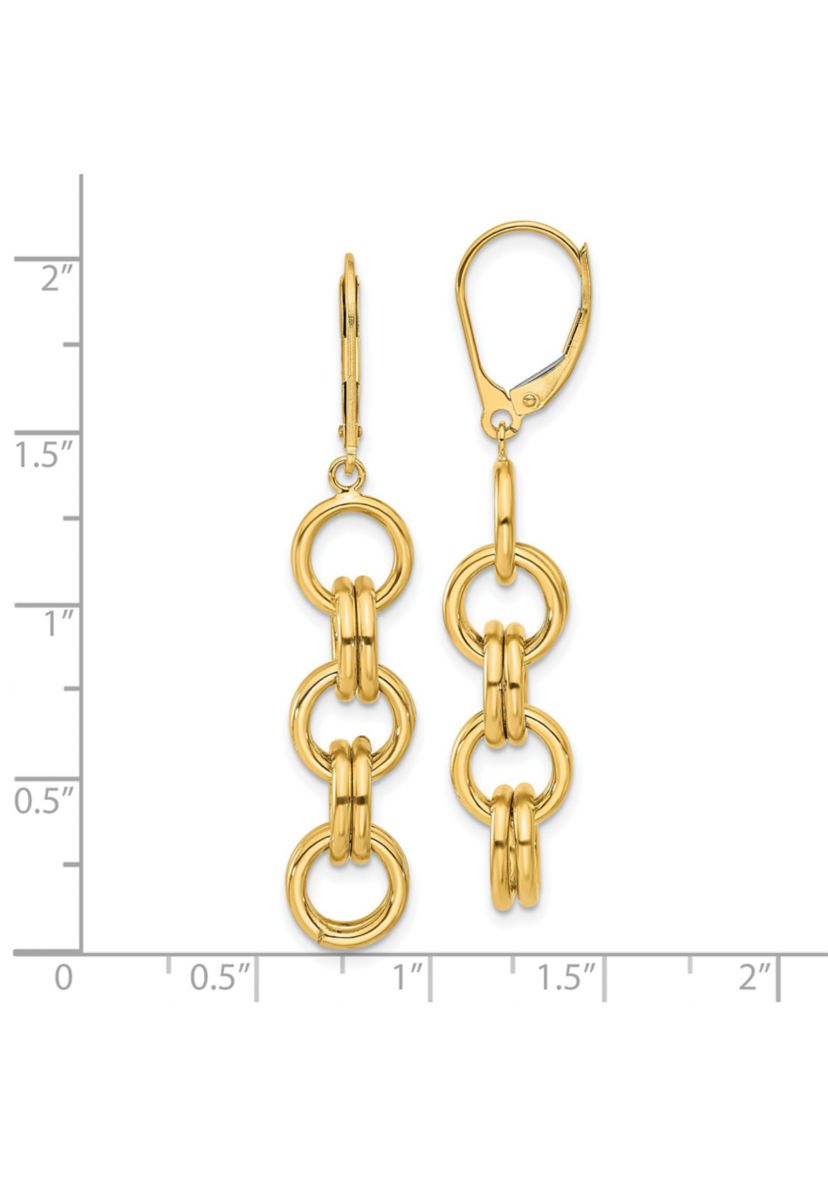 14K Yellow Gold Polished Circle Links Dangle Earrings
