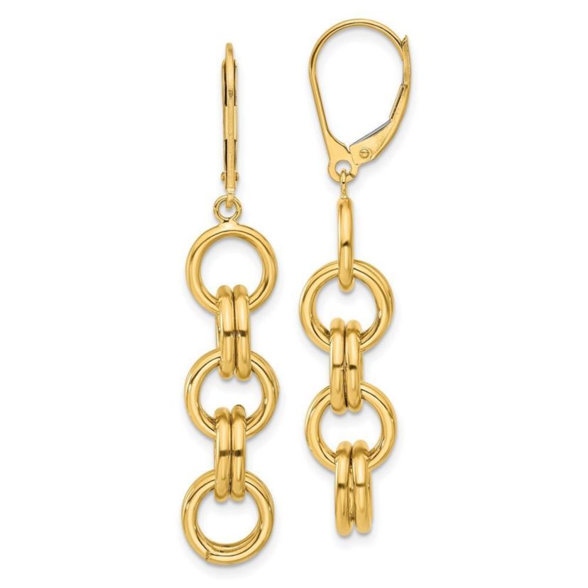 14K Yellow Gold Polished Circle Links Dangle Earrings