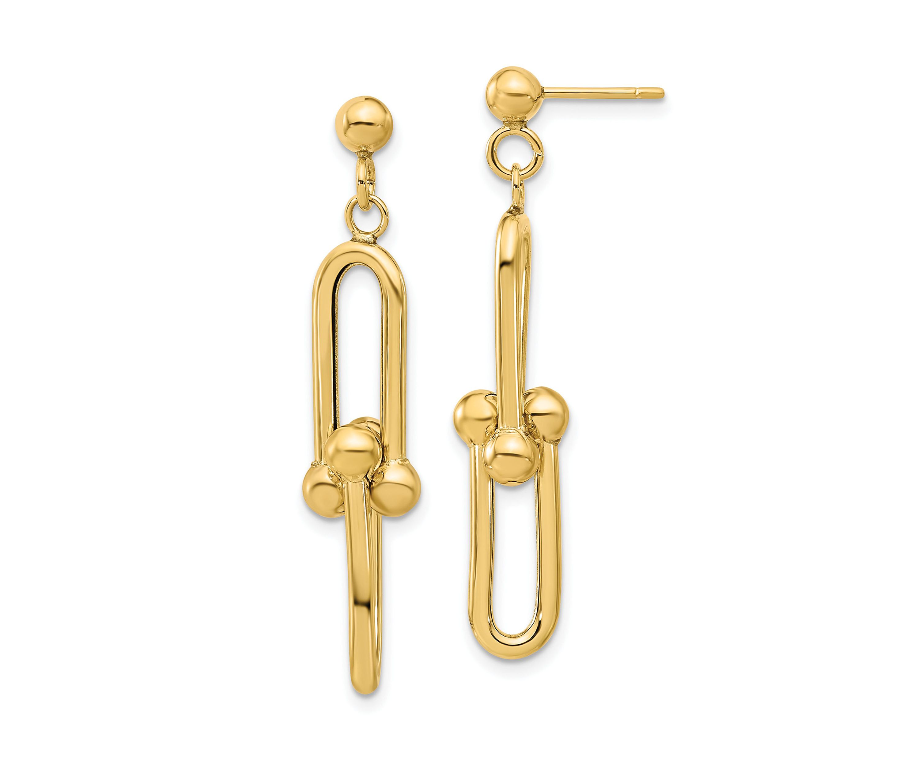14K Yellow Gold Polished Fancy Link Dangle Earrings