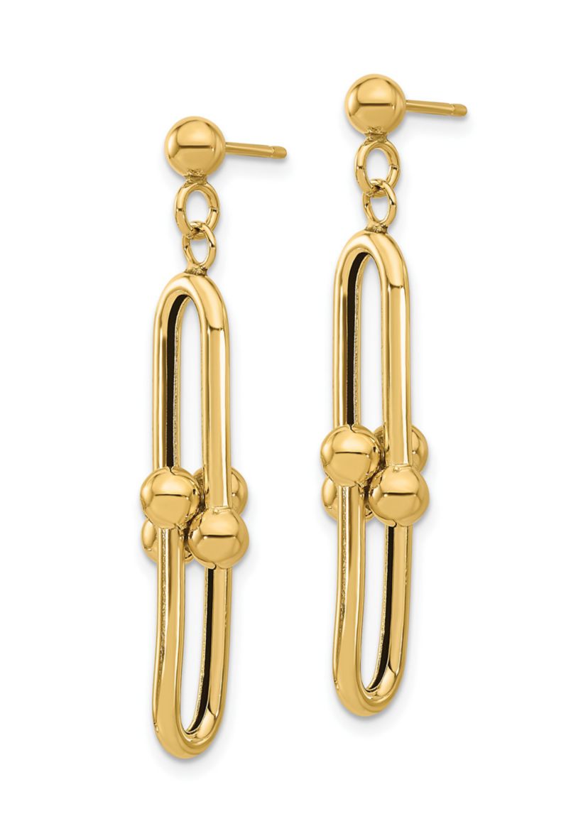 14K Yellow Gold Polished Fancy Link Dangle Earrings