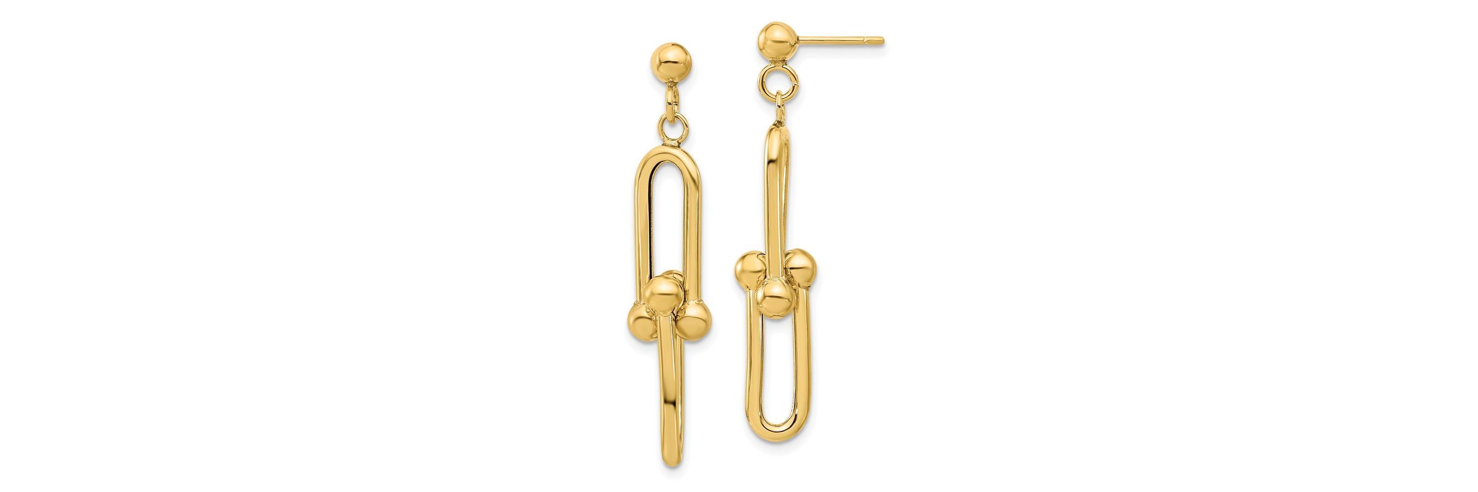 14K Yellow Gold Polished Fancy Link Dangle Earrings