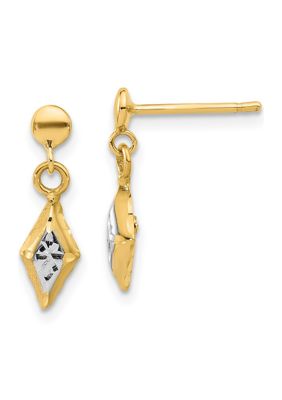 14K Yellow Gold and White Rhodium Polished Post Dangle Earrings