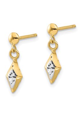 14K Yellow Gold and White Rhodium Polished Post Dangle Earrings