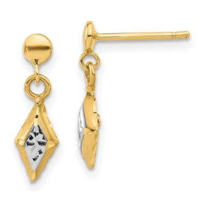 14K Yellow Gold and White Rhodium Polished Post Dangle Earrings