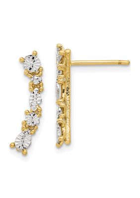 Belk & Co 14K Yellow Gold White Rhodium Polished and Diamond Cut Post Earrings