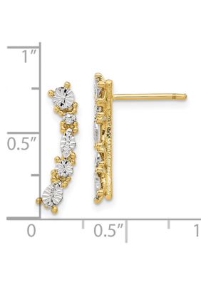 14K Yellow Gold White Rhodium Polished and Diamond Cut Post Earrings