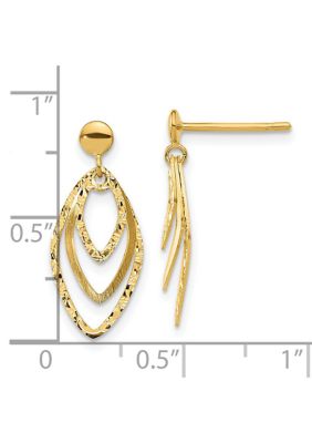 14K Yellow Gold Polished and Satin Post Dangle Earrings