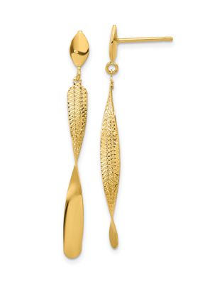 14K Yellow Gold Polished and Textured Post Dangle Earrings