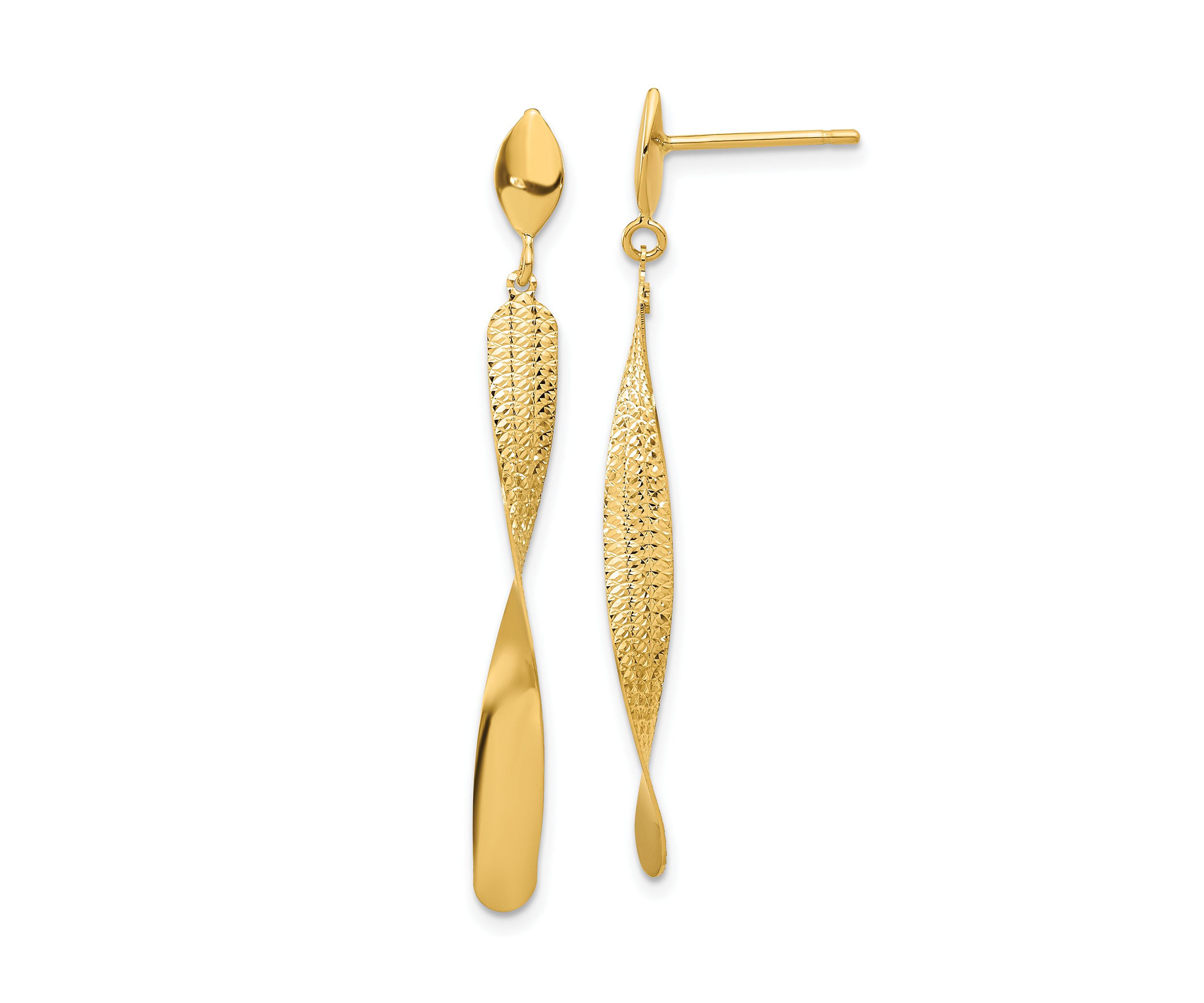 14K Yellow Gold Polished and Textured Post Dangle Earrings