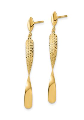 14K Yellow Gold Polished and Textured Post Dangle Earrings