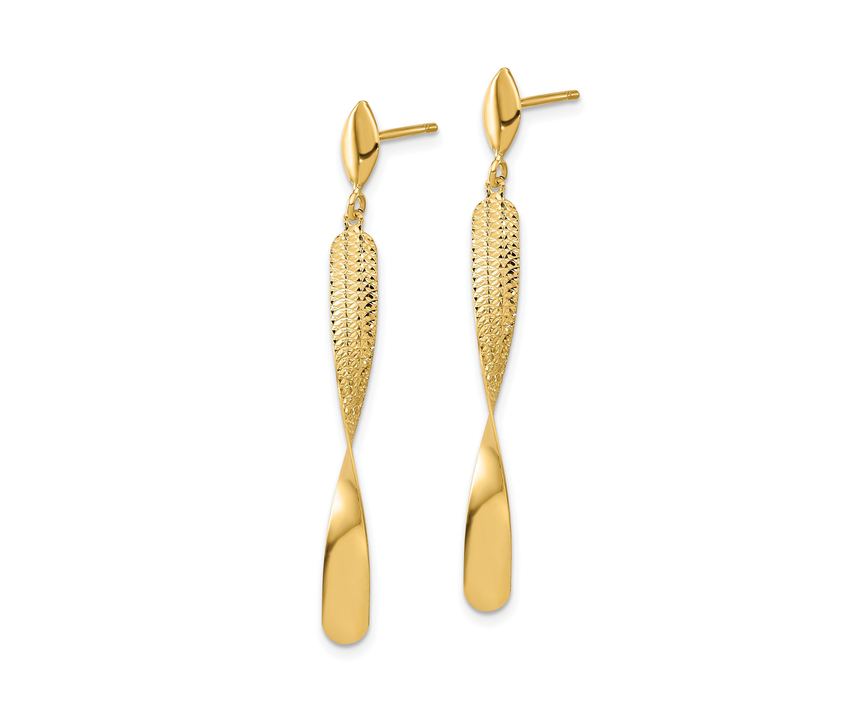 14K Yellow Gold Polished and Textured Post Dangle Earrings