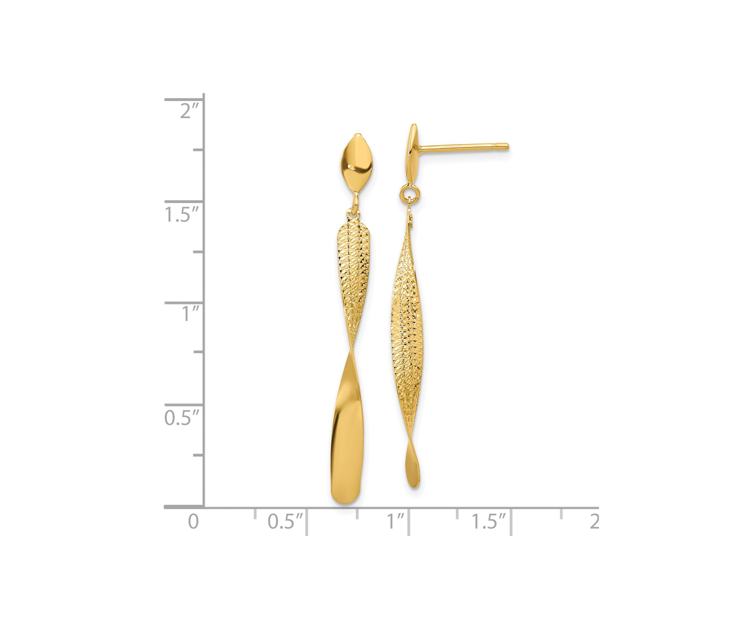 14K Yellow Gold Polished and Textured Post Dangle Earrings