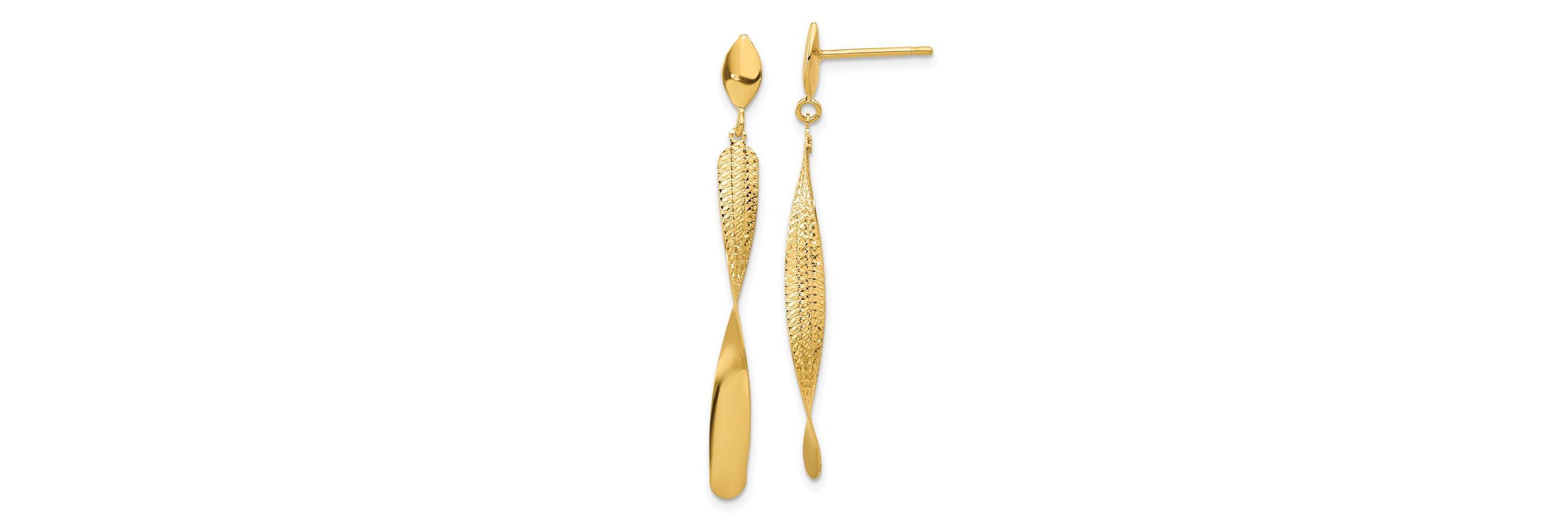 14K Yellow Gold Polished and Textured Post Dangle Earrings