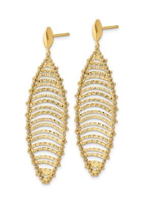 14K Yellow Gold Polished and Textured Post Dangle Earrings