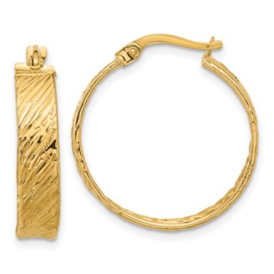 Belk & Co 14K Yellow Gold Polished and Textured Round Hoop Earrings