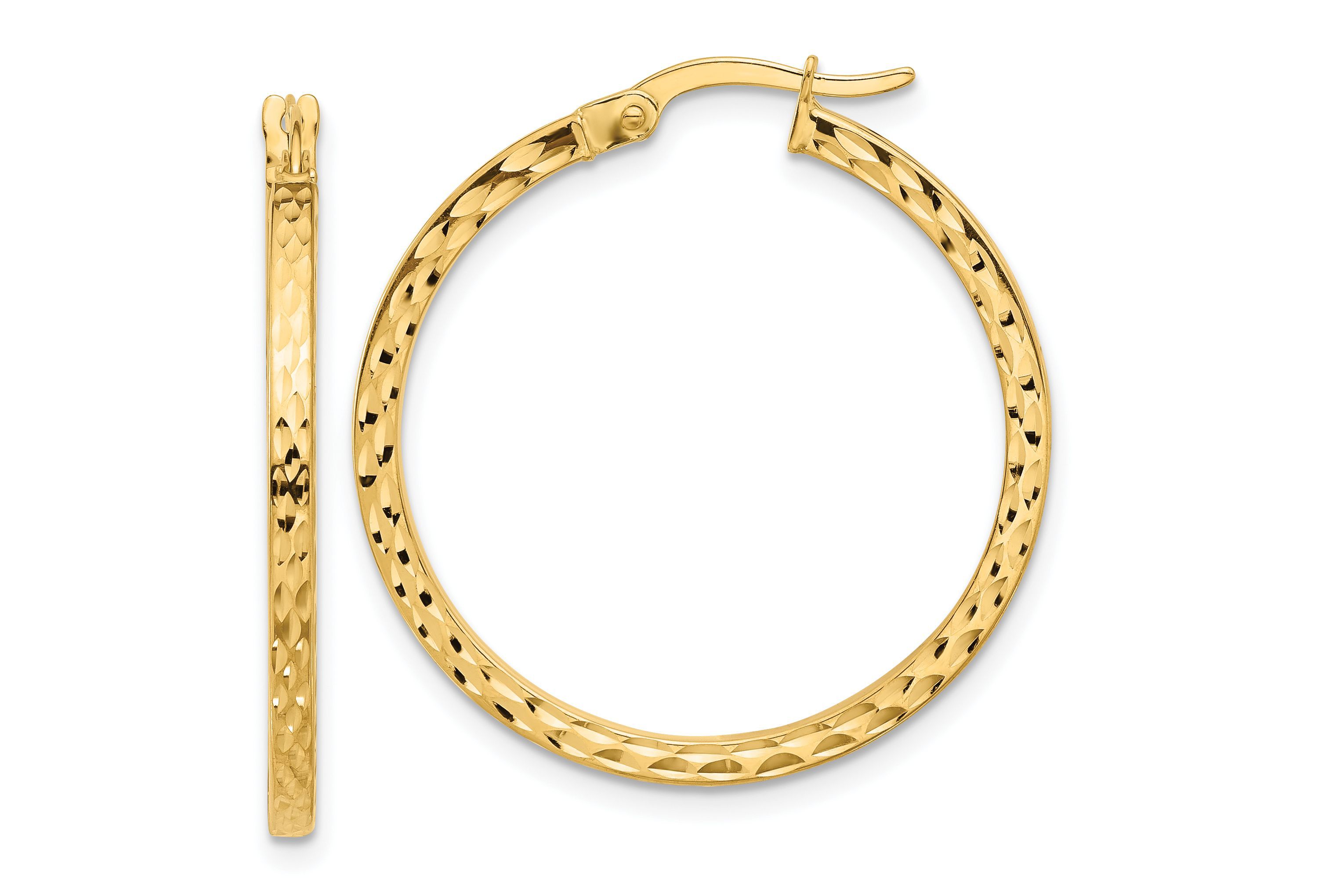 14K Yellow Gold Diamond-cut Hoop Earrings