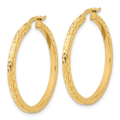 14K Yellow Gold Diamond-cut Hoop Earrings