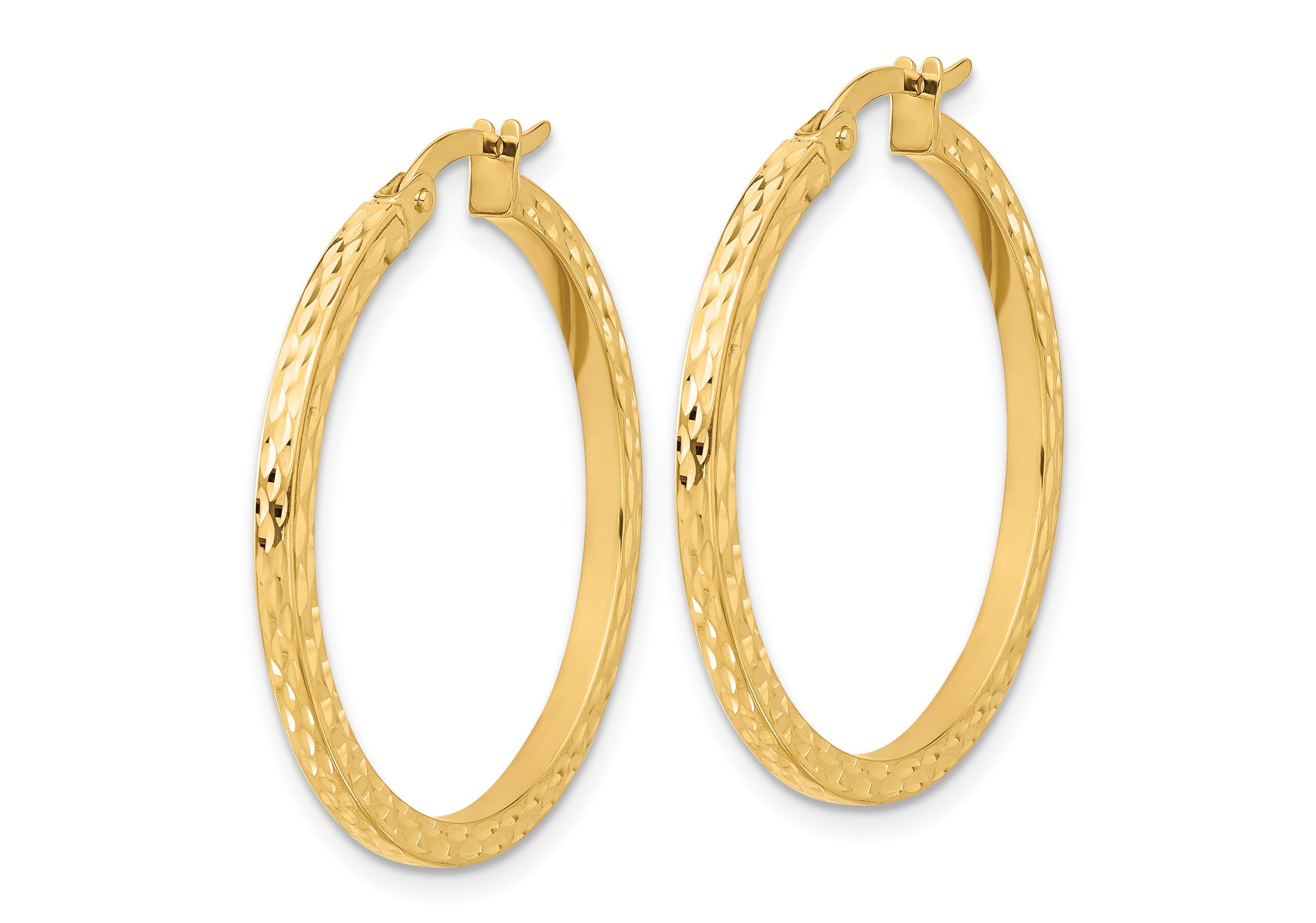 14K Yellow Gold Diamond-cut Hoop Earrings