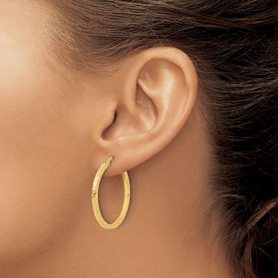 14K Yellow Gold Diamond-cut Hoop Earrings