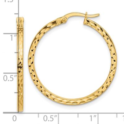 14K Yellow Gold Diamond-cut Hoop Earrings