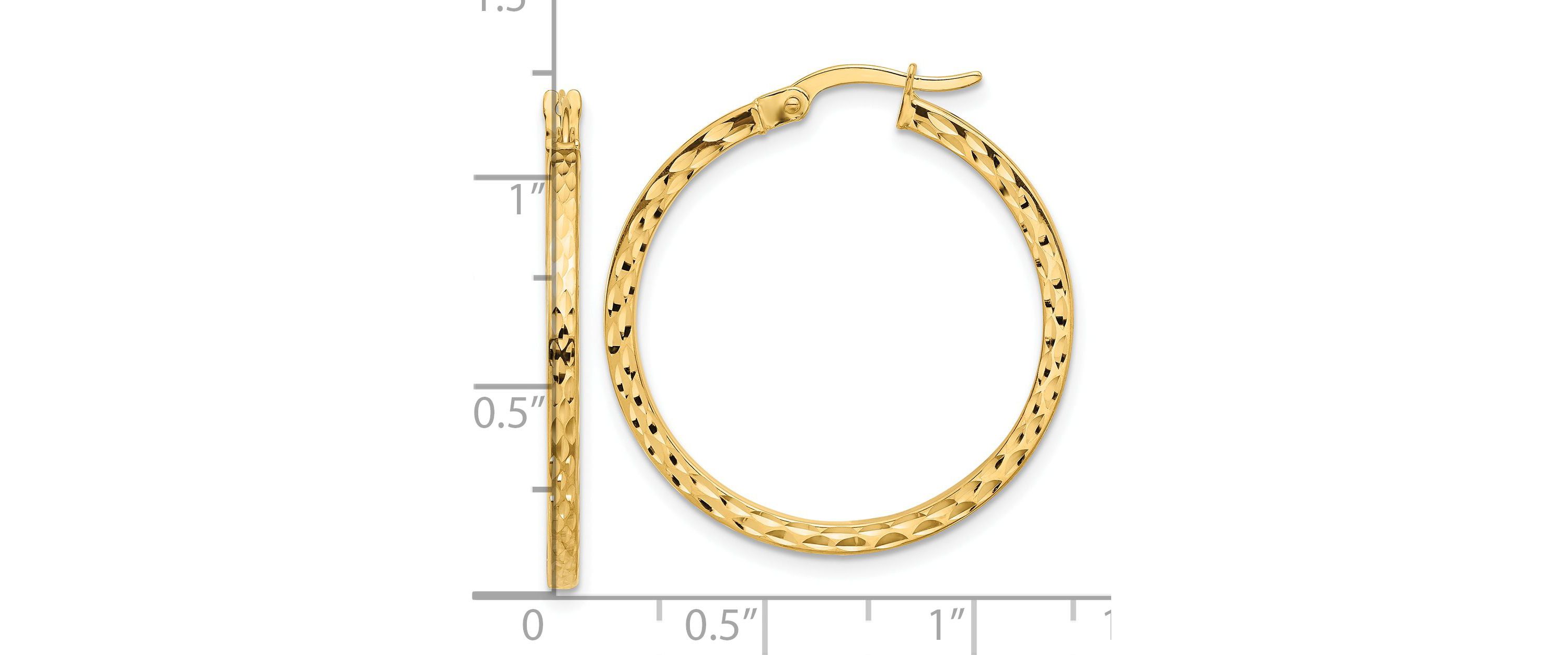 14K Yellow Gold Diamond-cut Hoop Earrings