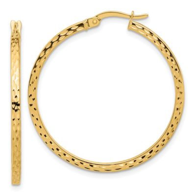 14K Yellow Gold Diamond-cut Hoop Earrings