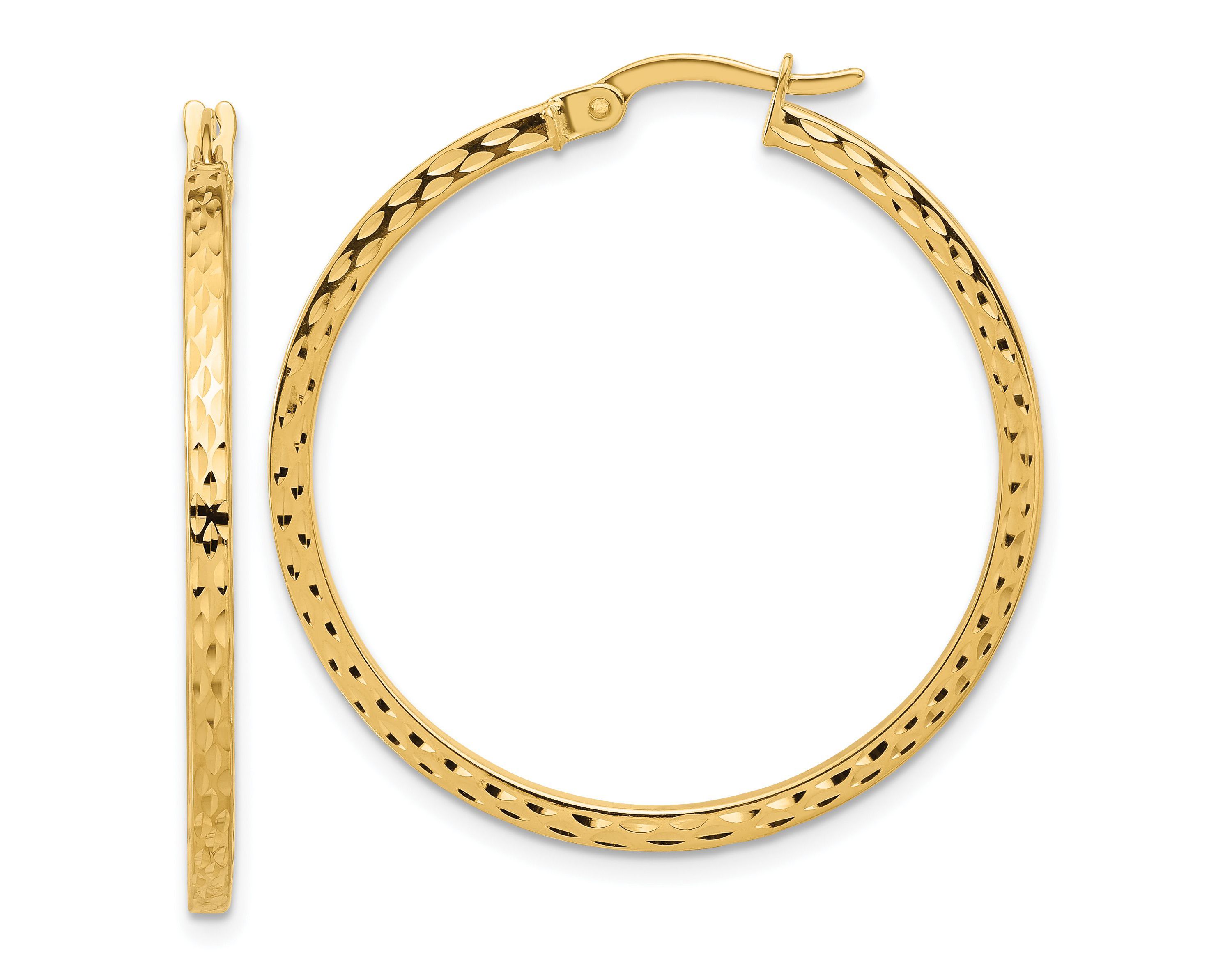 14K Yellow Gold Diamond-cut Hoop Earrings
