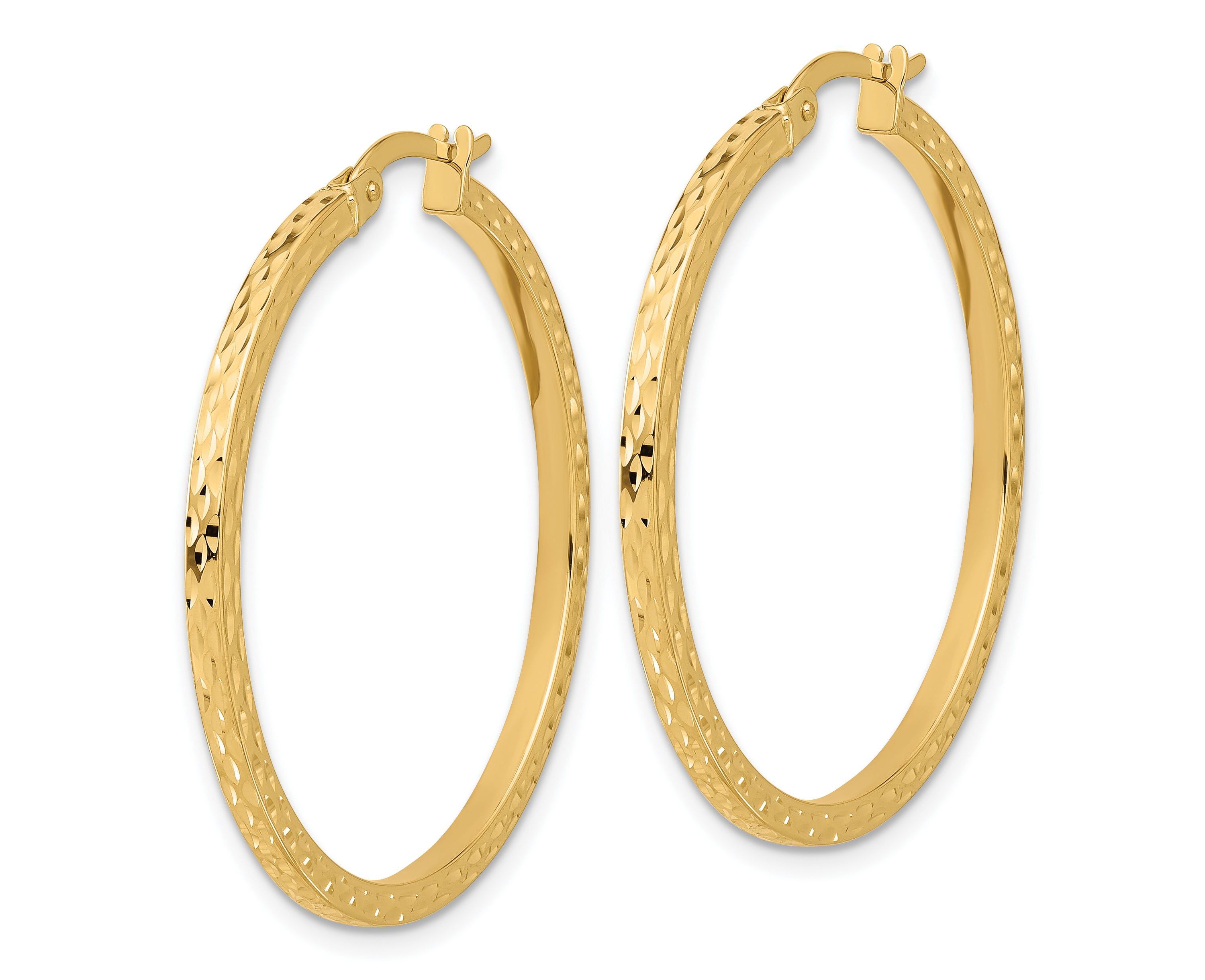14K Yellow Gold Diamond-cut Hoop Earrings