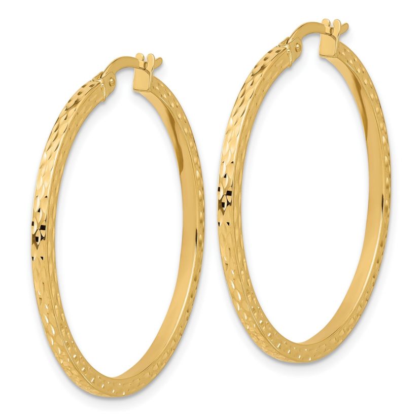 14K Yellow Gold Diamond-cut Hoop Earrings