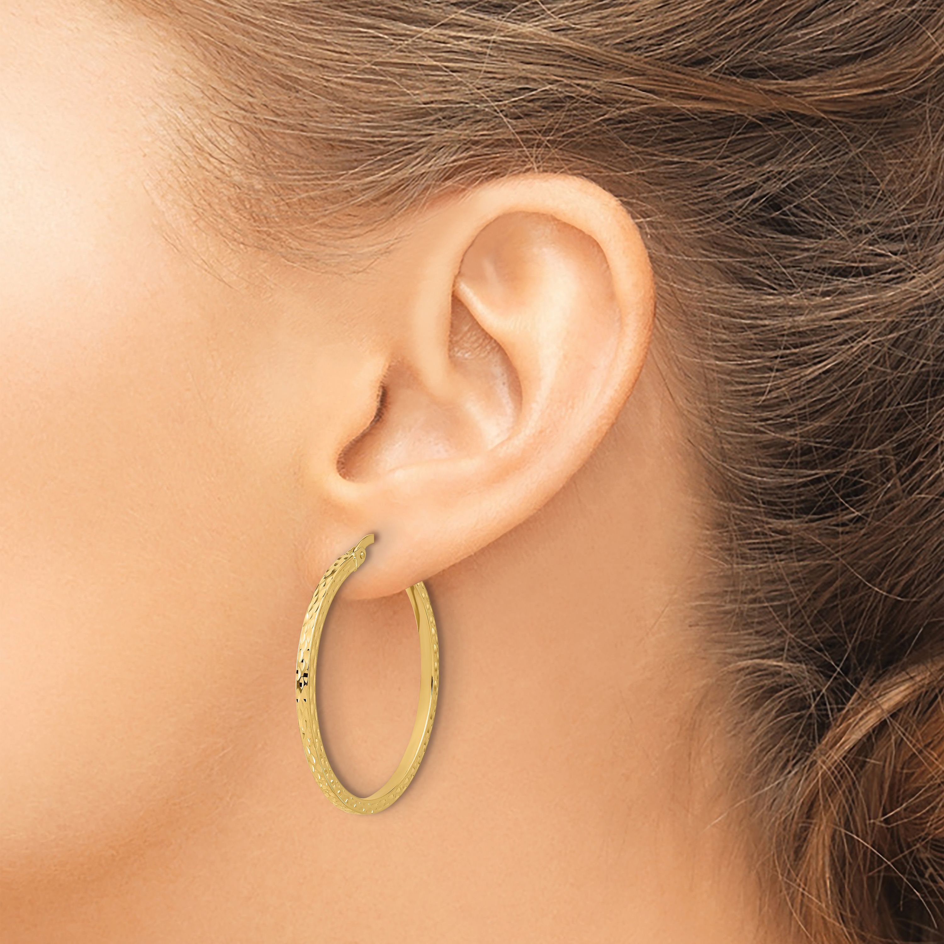 14K Yellow Gold Diamond-cut Hoop Earrings