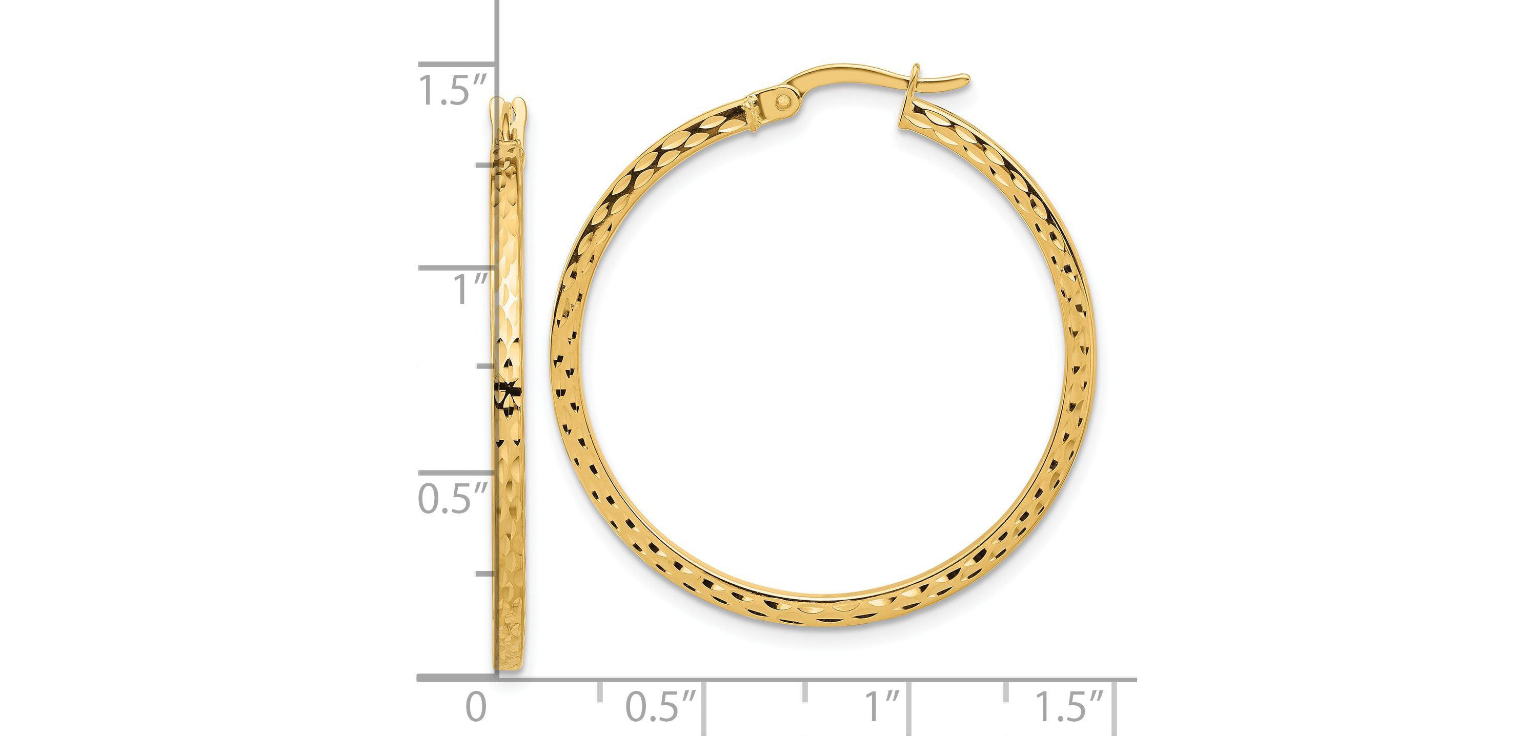 14K Yellow Gold Diamond-cut Hoop Earrings