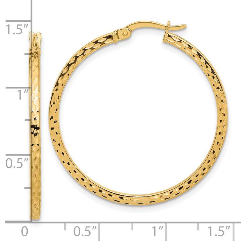 14K Yellow Gold Diamond-cut Hoop Earrings