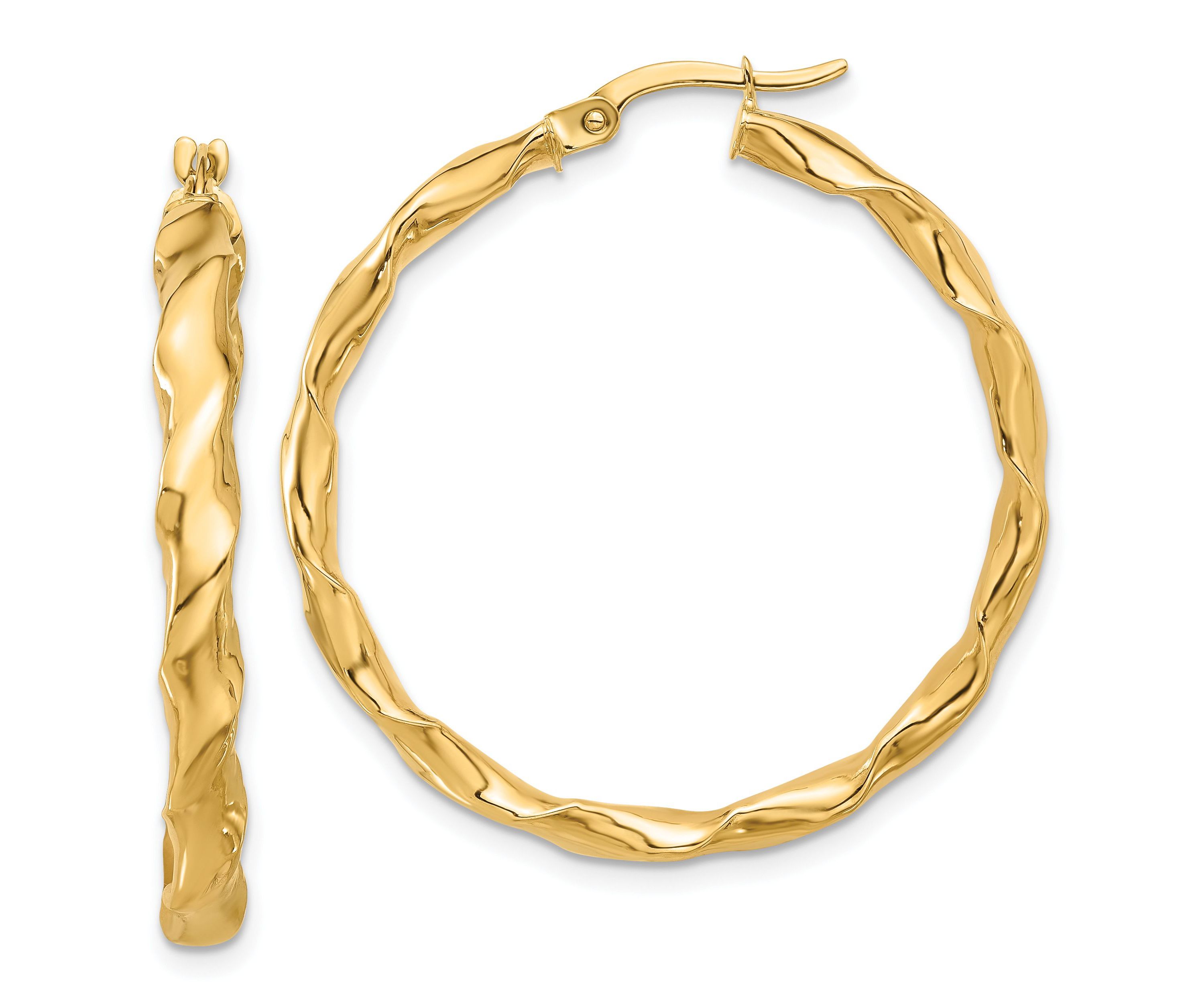 14K Yellow Gold Polished Twisted Hoop Earrings