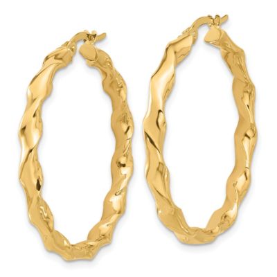 14K Yellow Gold Polished Twisted Hoop Earrings