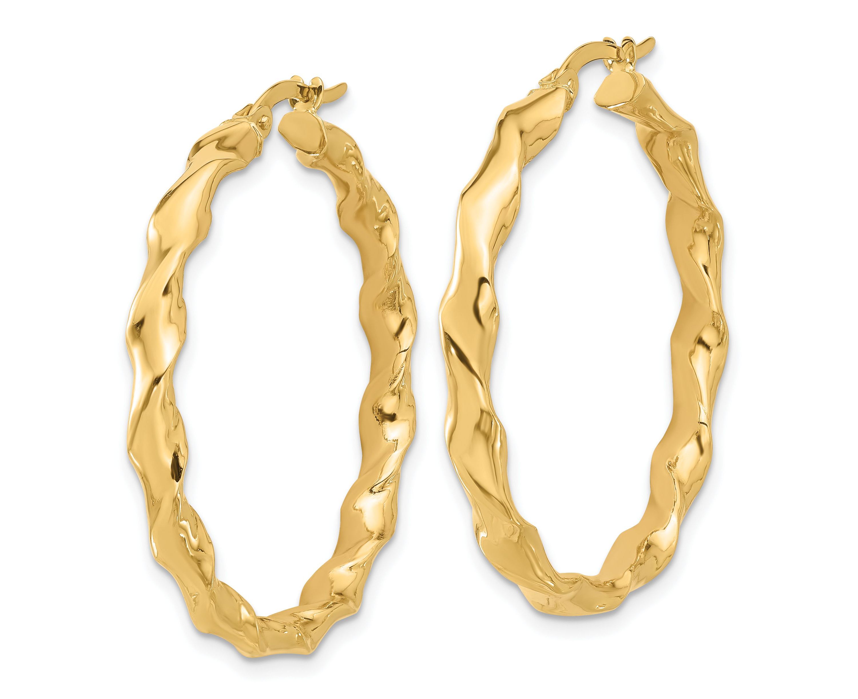 14K Yellow Gold Polished Twisted Hoop Earrings