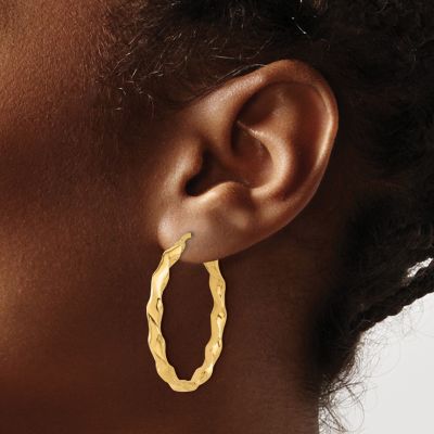 14K Yellow Gold Polished Twisted Hoop Earrings