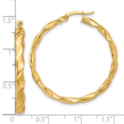 14K Yellow Gold Polished Twisted Hoop Earrings