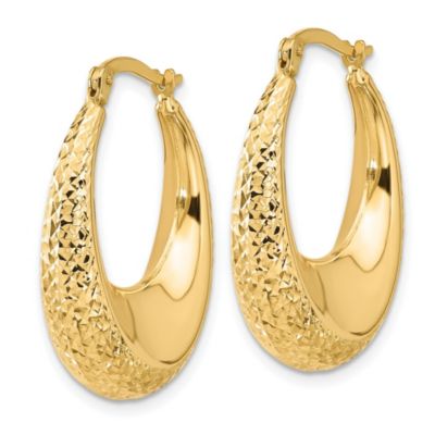 14K Yellow Gold Diamond-cut Oval Hoop Earrings