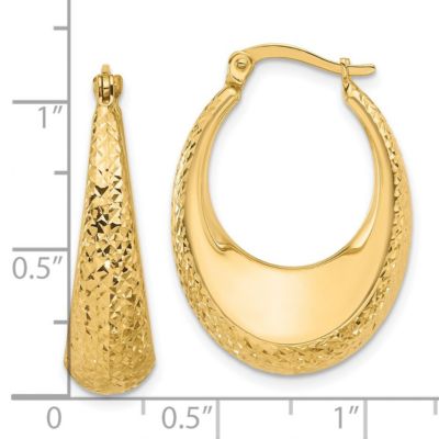 14K Yellow Gold Diamond-cut Oval Hoop Earrings